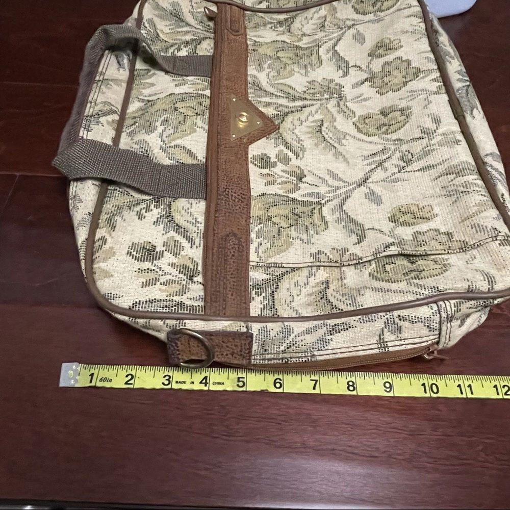 Vintage Verdi Tapestry Carryon Messenger Laptop Bag Cream Brown and Green Floral - Picture 16 of 16
